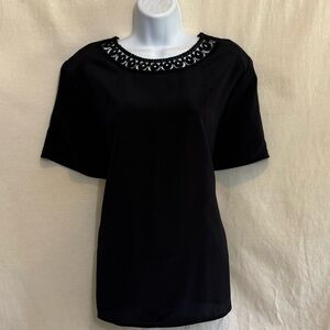 I-12 Maggie Sweet Vintage Black Lace‎ Detail Short Sleeve Pullover Blouse Size L